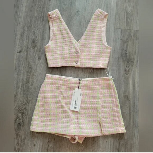 New Zara Textured Tweed Skirt Set Size S-M - Picture 6 of 11